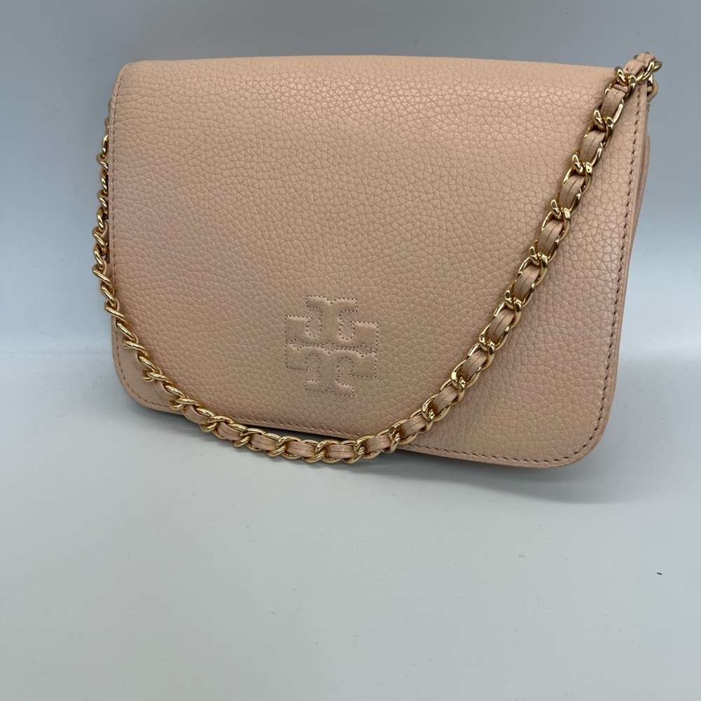 Tory Burch Pebbled Leather Chain Shoulder Bag in Blush
